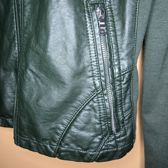 Guess Green Bomber Biker Vegan Leather Jacket, M (PTP=18") - Picture 9 of 15
